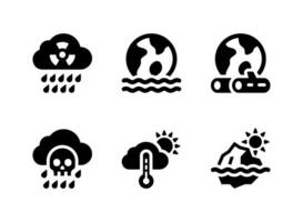 conjunto simple de iconos sólidos vectoriales relacionados con el cambio climático. contiene iconos como lluvia ácida, inundaciones, deforestación y más. vector