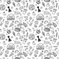 Seamless Pattern With Hand Drawn Food Elements. Outline Vector Illustration For T-shirt Prints, Posters And Other Uses.