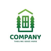 pine tree with house logo design vector