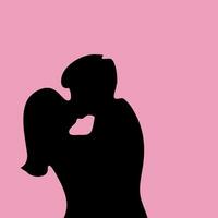 Pink background silhouette black people kissing showing love to each other vector