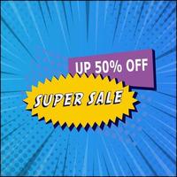 Comic zoom web banner, business card, template SUPER SALE 50 percent - Vector