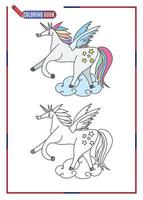 unicorn flying above the clouds coloring page new vector