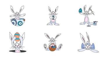 Easter Bunnies Funny Spring Festival Characters vector