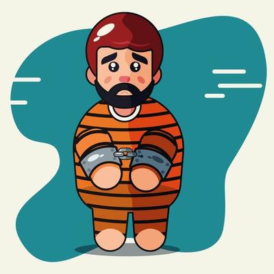 The prisoner is handcuffed cute cartoon vector illustration