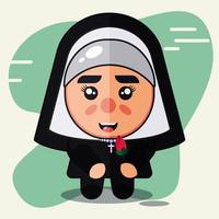 The nun hold a flower cute design vector illustration