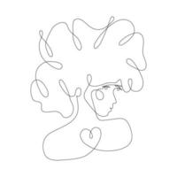 Woman face with flowers abstract one continuous line portrait. Modern minimalist style illustration for posters, t-shirts prints, avatars, postcard and brochure. Single line draw graphic design vector