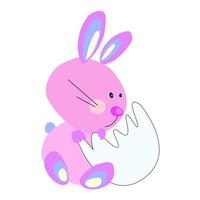 easter bunny with egg shell looking for chick vector illustration for happy easter