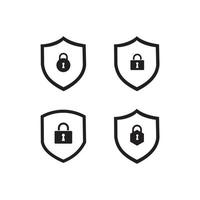 Set of security shield icons, security shields logotypes with check mark and padlock. Security shield symbols. Vector illustration.