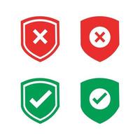 Set of security shield icons, security shields logotypes with check mark and padlock. Security shield symbols. Vector illustration.