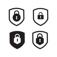 Set of security shield icons, security shields logotypes with check mark and padlock. Security shield symbols. Vector illustration.