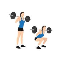 Woman doing Squat with barbell exercise. Flat vector illustration isolated on white background