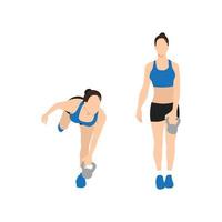 Woman doing Kettlebell one legged deadlifts exercise. Flat vector illustration isolated on white background