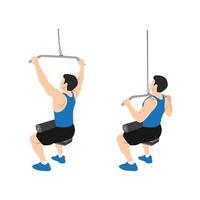 Man doing seated lat pulldowns flat vector illustration isolated on white background