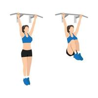 Man doing hanging knee leg raises. Abdominals exercise. Flat vector illustration isolated on white background. Editable file with layers