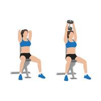 Woman doing Seated tricep press. overhead extensions exercise. Flat vector illustration isolated on white background