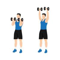 Man doing Arnold press exercise. Flat vector illustration isolated on white background