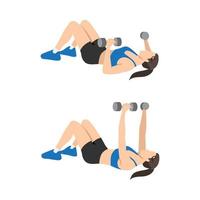 Woman doing Dumbbell chest press exercise. Flat vector illustration isolated on white background