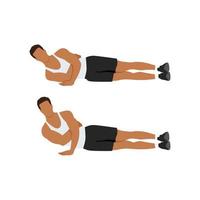 Man doing One arm side push up exercise. Flat vector illustration isolated on white background. workout character set