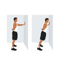 Man doing Single arm wall push up exercise. Flat vector illustration isolated on white background. workout character set