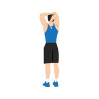 Man doing Overhead triceps stretch exercise. Flat vector illustration isolated on white background