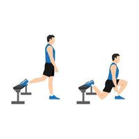 Man doing Bulgarian split squats exercise. Flat vector illustration isolated on white background