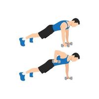 Man doing Renegade.Alternating plank. Commando Rows exercise. Flat vector illustration isolated on white background