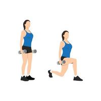 Woman doing dumbbell lunges. Vector set of workout icons in flat style isolated on white background.
