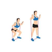 Woman doing Resistance band squat exercise. Flat vector illustration isolated on white background