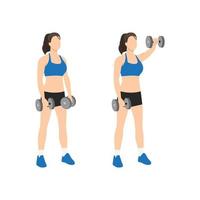 Woman doing Forward. front shoulder Single dumbbell raises exercise. Flat vector illustration isolated on white background