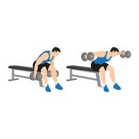 hombre haciendo dumbbell inclinado sobre moscas inversas. ilustración vectorial plana aislada sobre fondo blanco vector