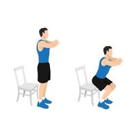 Man character doing Chair squat exercise. flat vector illustration isolated on different layers