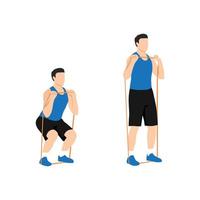 Man doing Banded front squat Resistance band exercise. Flat vector illustration isolated on white background