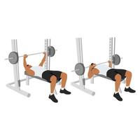 hombre haciendo smith machine barbell press de banca ilustración vectorial plana aislada en diferentes capas vector