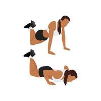 Woman doing Modified knee push ups exercise. Flat vector illustration isolated on white background. Workout character