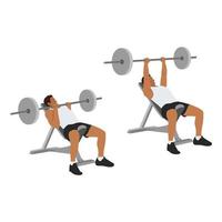 Man doing Incline Close grip barbell bench press exercise. Flat vector illustration isolated on white background. Workout character