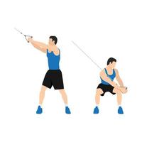 Man character doing Downward cable wood chops exercise. flat vector illustration isolated on different layers