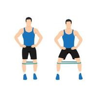 Man doing Lateral walk Resistance band exercise. Flat vector illustration isolated on white background