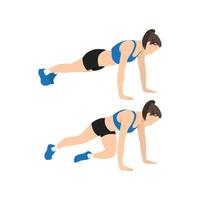 Woman doing Cross body mountain climbers exercise. Flat vector illustration isolated on white background