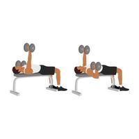 Man doing Single arm alternating dumbbell flat bench press. Chest exercise flat vector illustration