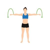 Woman doing Arm circles exercise. Flat vector illustration isolated on white background