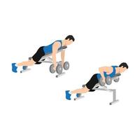 Man character doing Dumbbell incline bench rows exercise. flat vector illustration isolated on different layers