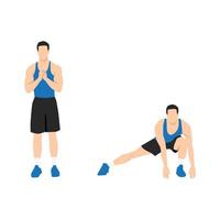 Man doing Lateral lunges to floor touches exercise. Flat vector illustration isolated on white background