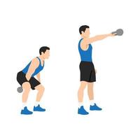 Man doing One arm kettlebell swings exercise. Flat vector illustration isolated on white background