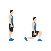 Man doing Dumbbell walking lunges exercise. Flat vector illustration isolated on white background