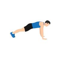 Man doing plank. abdominals exercise flat vector illustration isolated on white background