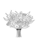 Bouquet with garden and wild flowers vector doodle illustration.