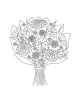 Bouquet with garden and wild flowers vector doodle illustration.