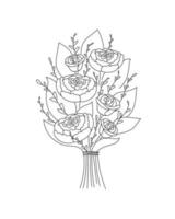 Bouquet with garden and wild flowers vector doodle illustration.