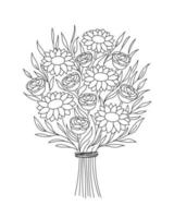 Bouquet with garden and wild flowers vector doodle illustration.