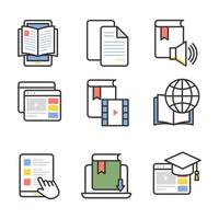 Online learning icon set in outlined color style. Suitable for design element of distance learning, online course, and webinar app icon. vector
